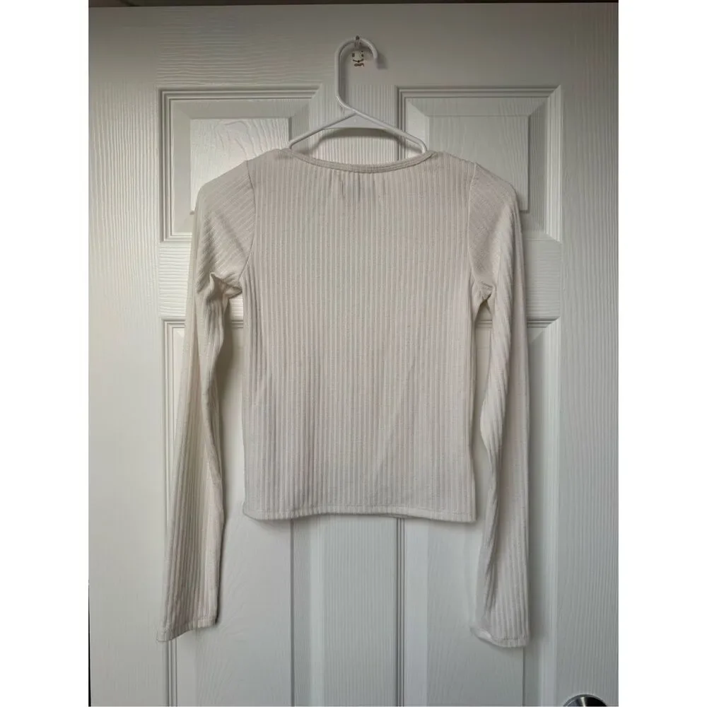 Hollister Long Sleeve Square Neck Blouse Women's Small White Ribbed Basic